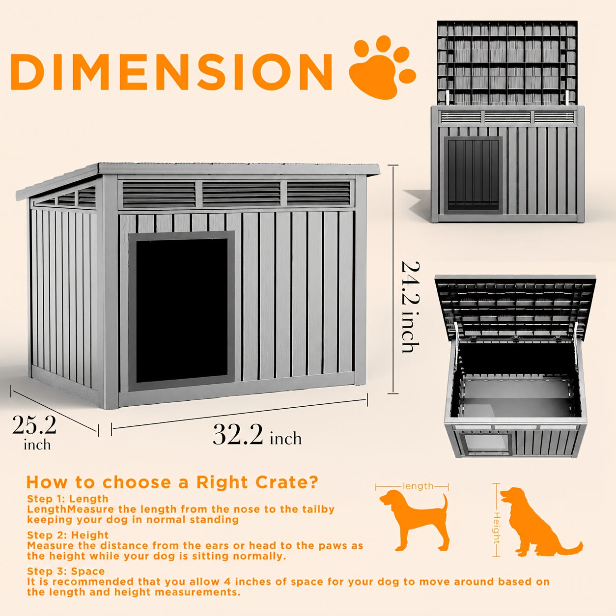 XXXL Outdoor Dog House for Large Dogs – All-Weather Resin Kennel with Gas-Lift Ventilated Canopy, UV-Proof & StormProof Design, Easy Assembly Shelter for Multi-Pet Households