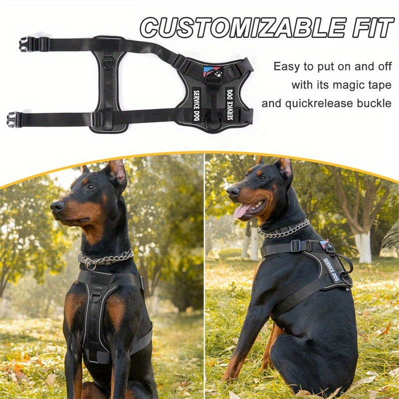 Reflective Dog Harness Set with 5 Interchangeable Patches - Adjustable Oxford Vest, Mesh Inner Layer, Front & Back Clip, Anti-Pull, XS to XL, 10 Color Options