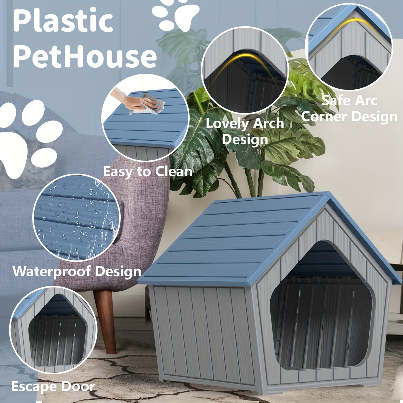 XL Resin Cat House Outdoor & Indoor with Raised Floor Resin Roof Easy Assembly - Weatherproof Cat Play Cage & Small Animal Enclosure 23.43" x 22.64" x 22.8"