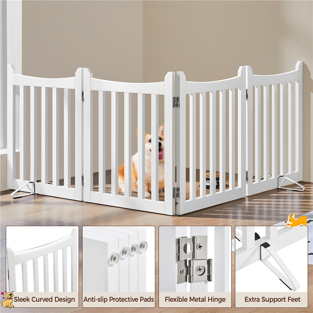 Freestanding Wooden Dog Gate Foldable Pet Fence with Door – 24" Tall Indoor Pet Barrier for Doorway Stairs, 3 or 4 Panels, White, Small Dogs