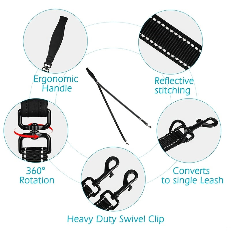 Reflective No Pull Dog Leash with Double Handle for Training Walking - Heavy Duty Leash for Large & Medium Dogs with Traffic Control Grip