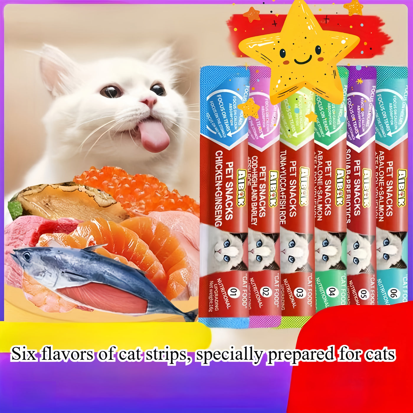 Grain-Free Cat Lickable Cream Snacks with Cat Bar Feeders – 5 Flavors Pigeon, Cod, Goat Milk, Salmon & Tuna Squeeze Tubes, 60pcs or 120pcs, 0.52oz Per Tube
