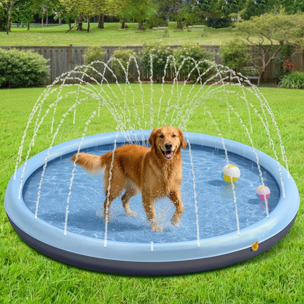 Dog Splash Pad Sprinkler Large Non-Slip – Heavy-Duty Nylon Outdoor Water Play Pad for Dogs, Backyard Summer Fun, 3 Sizes (75"/87"/97"), Blue