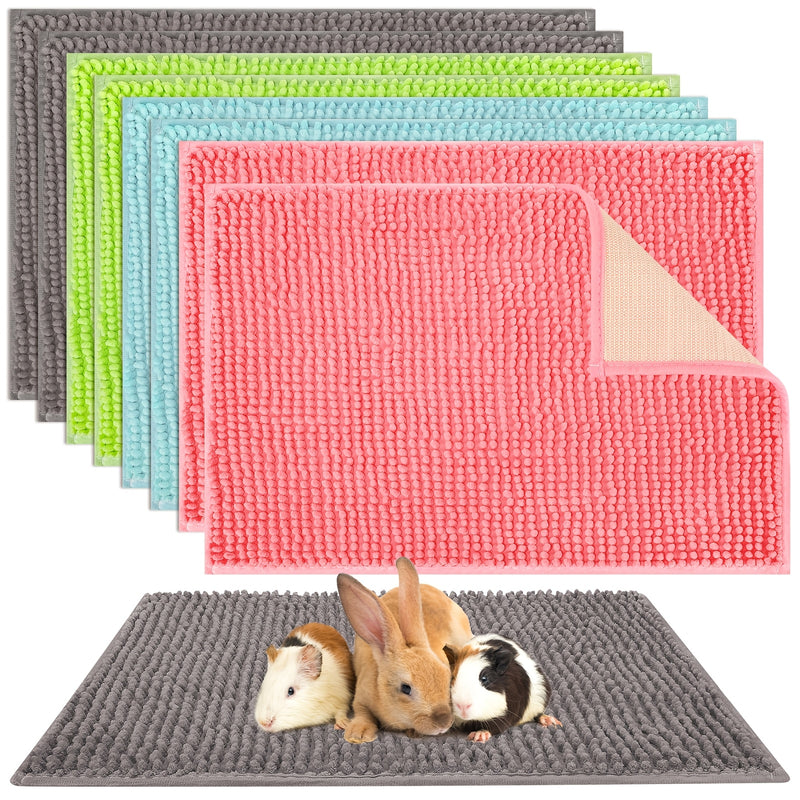 Guinea Pig Cage Liner 8 Pack Reusable 16x12 Inch - Washable Rabbit Cage Bedding Mat Pad for Small Animals, Sleeping Bedding Training Pad, Gray Green Pink Blue
