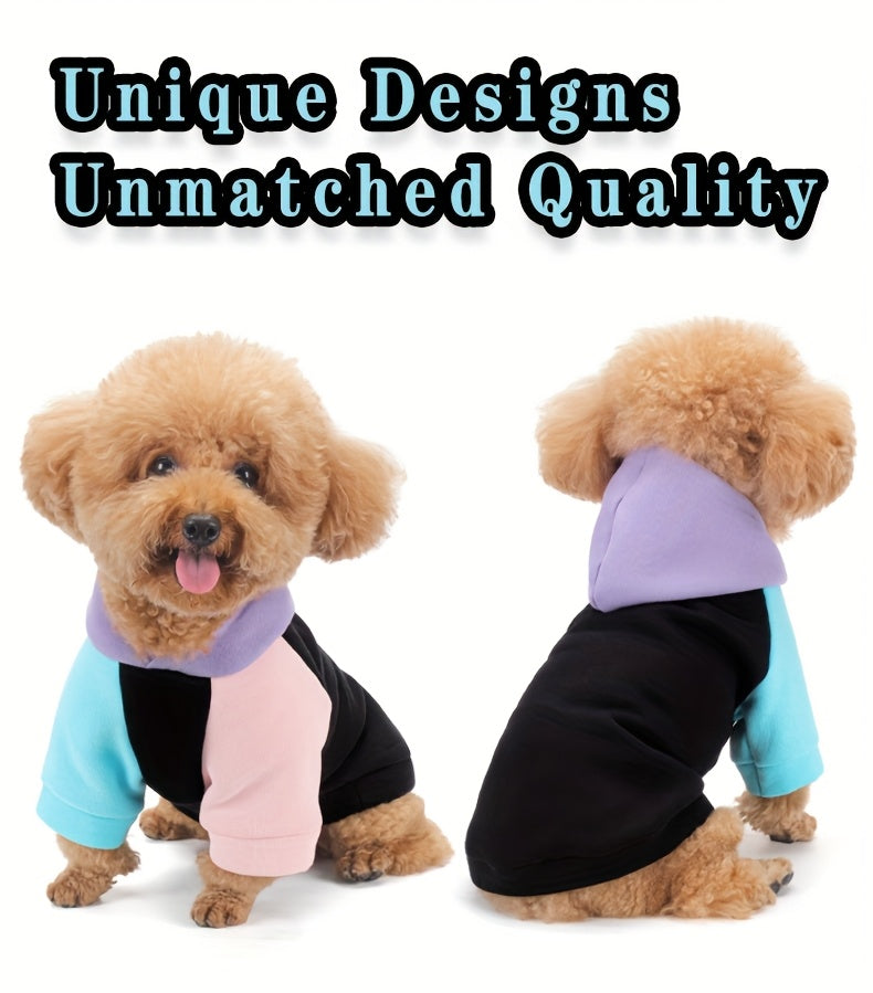 Dog Hoodie Cyber Punk Style Color-Block – Buttery Soft Knitted Polyester, Black Purple Peach, Adjustable Drawstring Hood, Ribbed Cuffs, Comfort Fit for All Breeds, Winter Spring Autumn