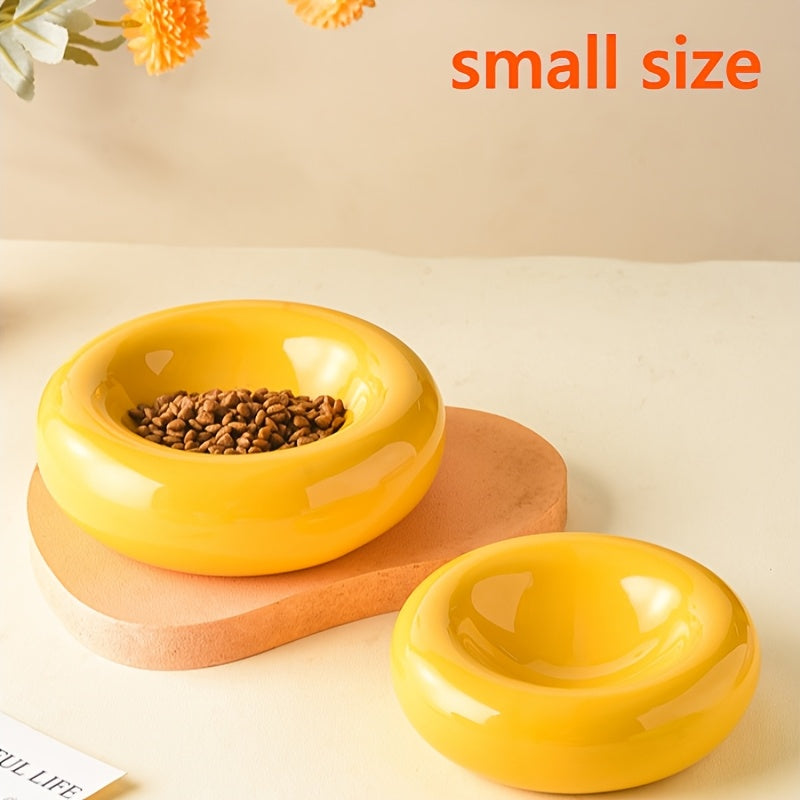 Donut Shaped Ceramic Cat Bowl Wide Opening – Anti-Tip Minimalist Pet Food & Water Dish with Stable Base, 4.92 Inch, 8 Colors