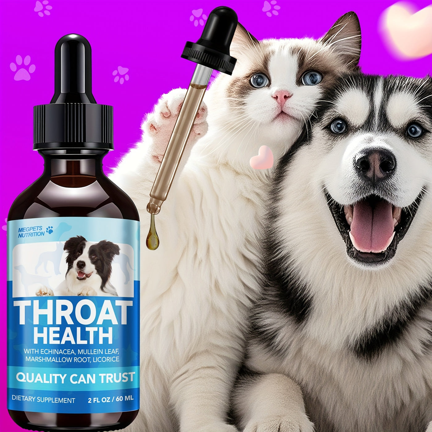 Respiratory Health Supplement for Dogs & Cats – Natural Marshmallow Root & Mullein Formula, Supports Lung & Airway Health, All Breeds, 2fl.oz