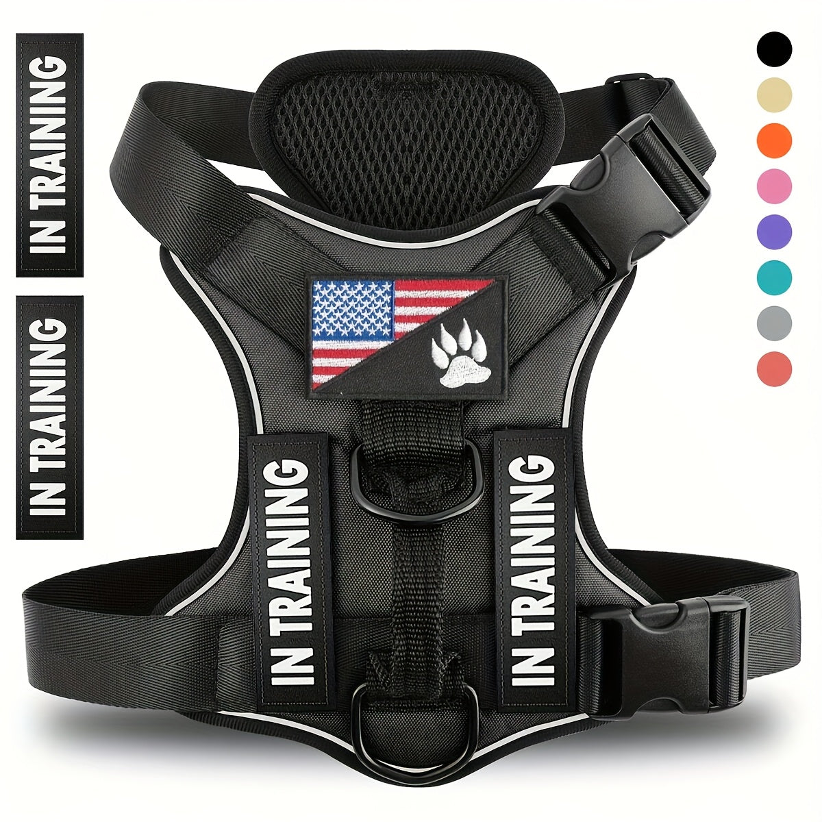Dog Harness Set 6pcs with 5 Customizable Patches – Reflective Adjustable Mesh Vest Harness with Handle for Small Medium Large Dogs, Sizes XS-XL