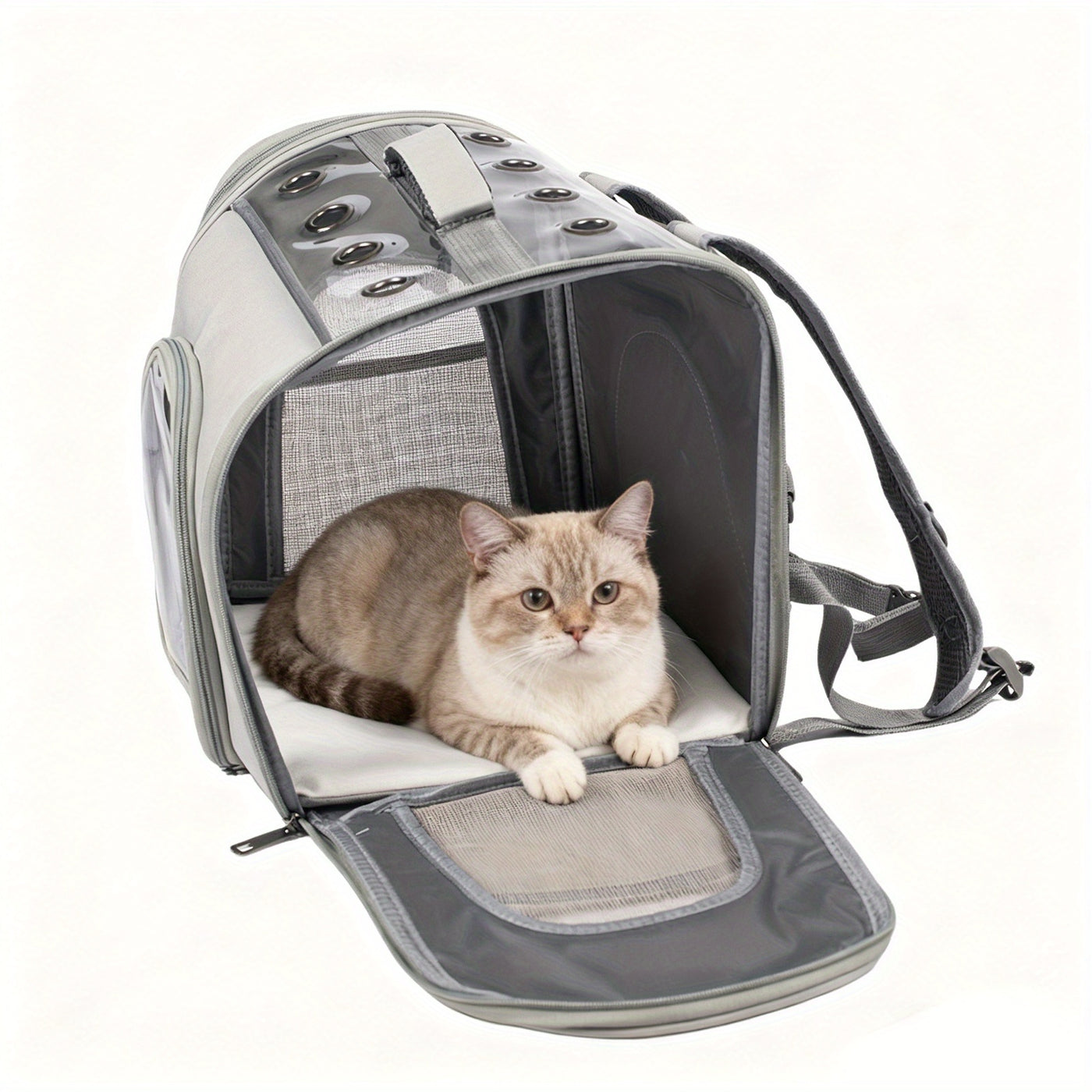 Breathable Cat Backpack Carrier with Mesh Window & Front Opening – Foldable Soft-Sided Pet Backpack for Hiking, Walking & Travel, Fits Cats & Small Dogs