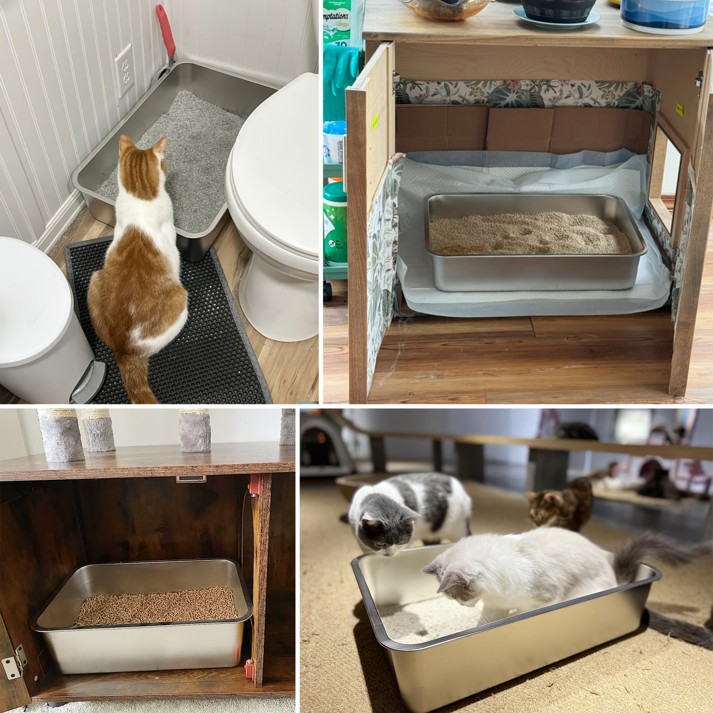 Stainless Steel Cat Litter Box 2 Pack Extra Large 6 Inch Deep High Sides XL Metal Litter Box for Big Cats Easy to Clean Corner Fit