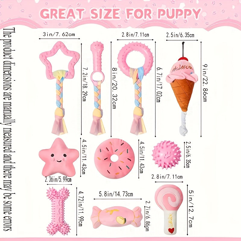 5-Piece Puppy Chew Toy Set for Small Dogs – Non-Toxic TPR & Plush Teeth Cleaning Teething Toys, Durable Interactive Dog Dental Toy Bundle, Pink & Blue