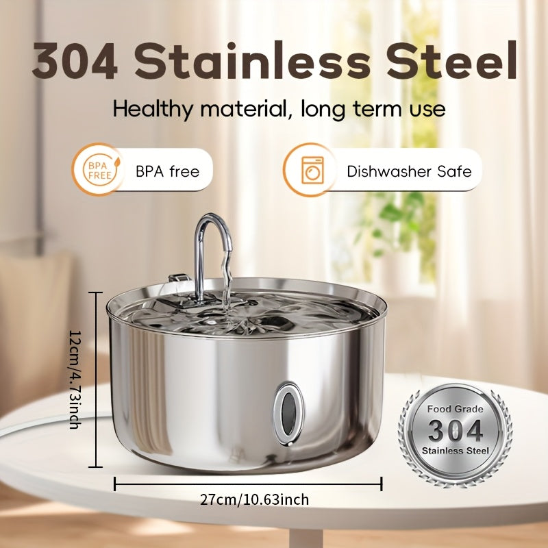 Stainless Steel Pet Water Fountain 236oz/7L - Automatic Cat Dog Water Dispenser, USB Powered, Replacement Filters Included, Water Level Window, for Cats Dogs Multiple Pets