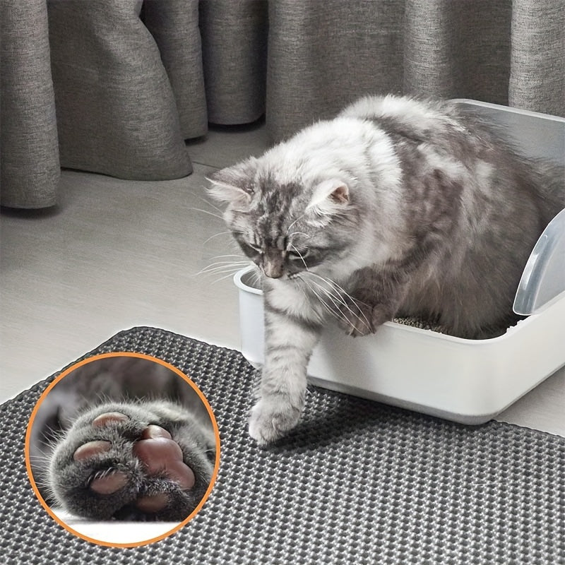 Honeycomb Double-Layer Cat Litter Mat - Urine-Proof Waterproof Washable Litter Trapping Mat for Indoor Cats, Non-Slip Cat Litter Box Mat Reduces Scatter & Mess, 60x90cm Dark Gray