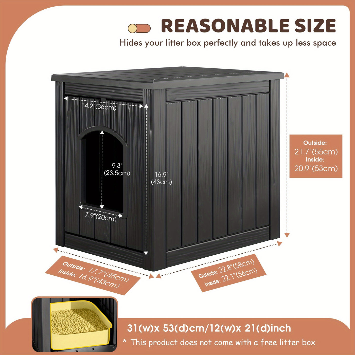 Large Cat Litter Box Odor Control Ventilated Resin Easy Clean Indoor Outdoor Pet House for Cats and Small Dogs