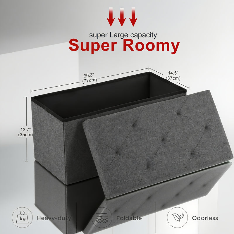 Storage Ottoman Bench Foldable with Padded Seat – End of Bed Bench & Storage Chest for Bedroom & Living Room, 2 Sizes, Grey