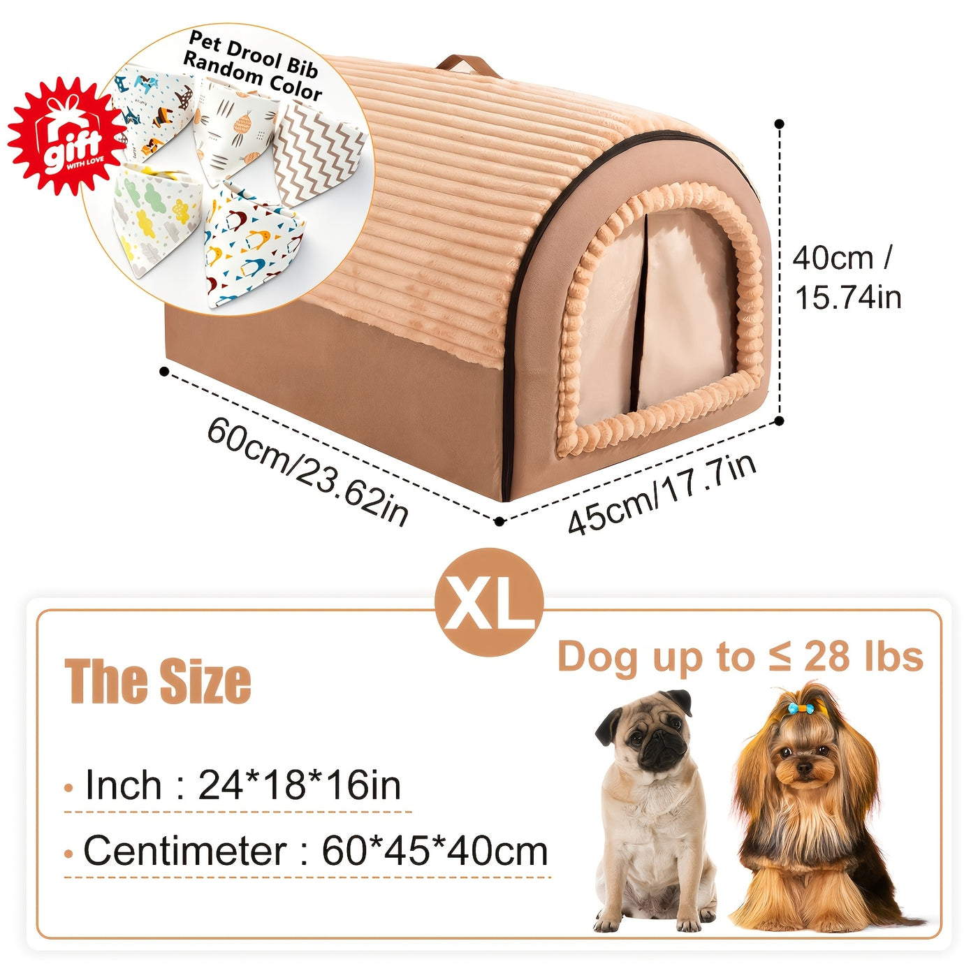 2-in-1 Foldable Indoor Dog House & Pet Tent Cave Bed - Soft Fluffy Washable Cushion Mat with Lid, All-Season Privacy Warm Bed for Small Medium Large Dogs Cats