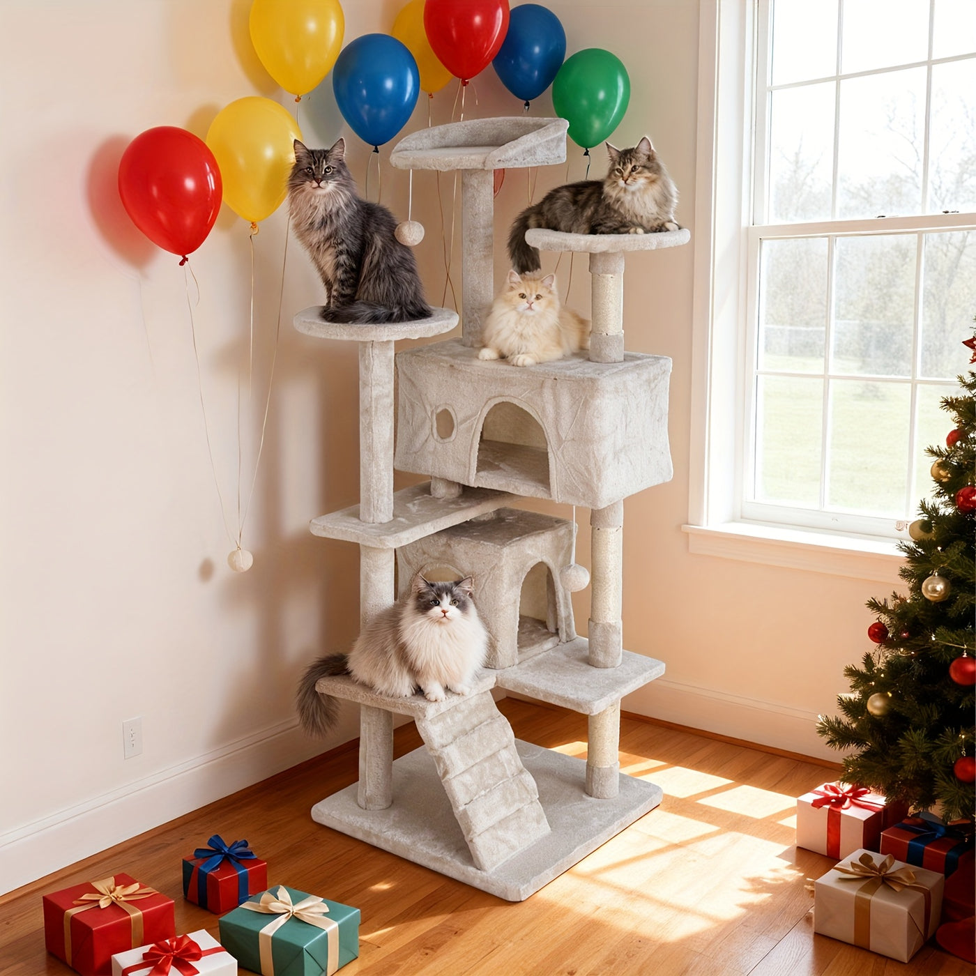 Multi-Level Cat Tree Tower with Scratching Post & Cat House - Indoor Cat Activity Center 22/54/60/70 Inch, Cat Climbing Tower for Kittens & Adult Cats, Easy Assembly