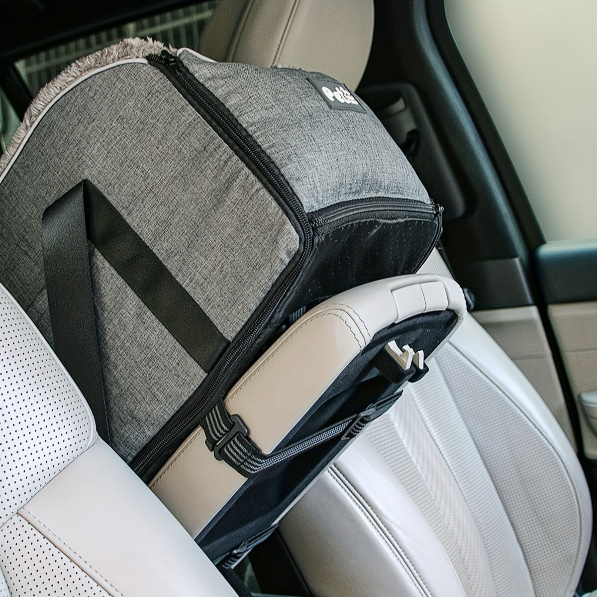 Pet Car Seat Booster for Small Medium Dogs & Cats – Portable Travel Bag with Secure Buckle Closure, Elevated View Polyester Dog Car Seat Grey