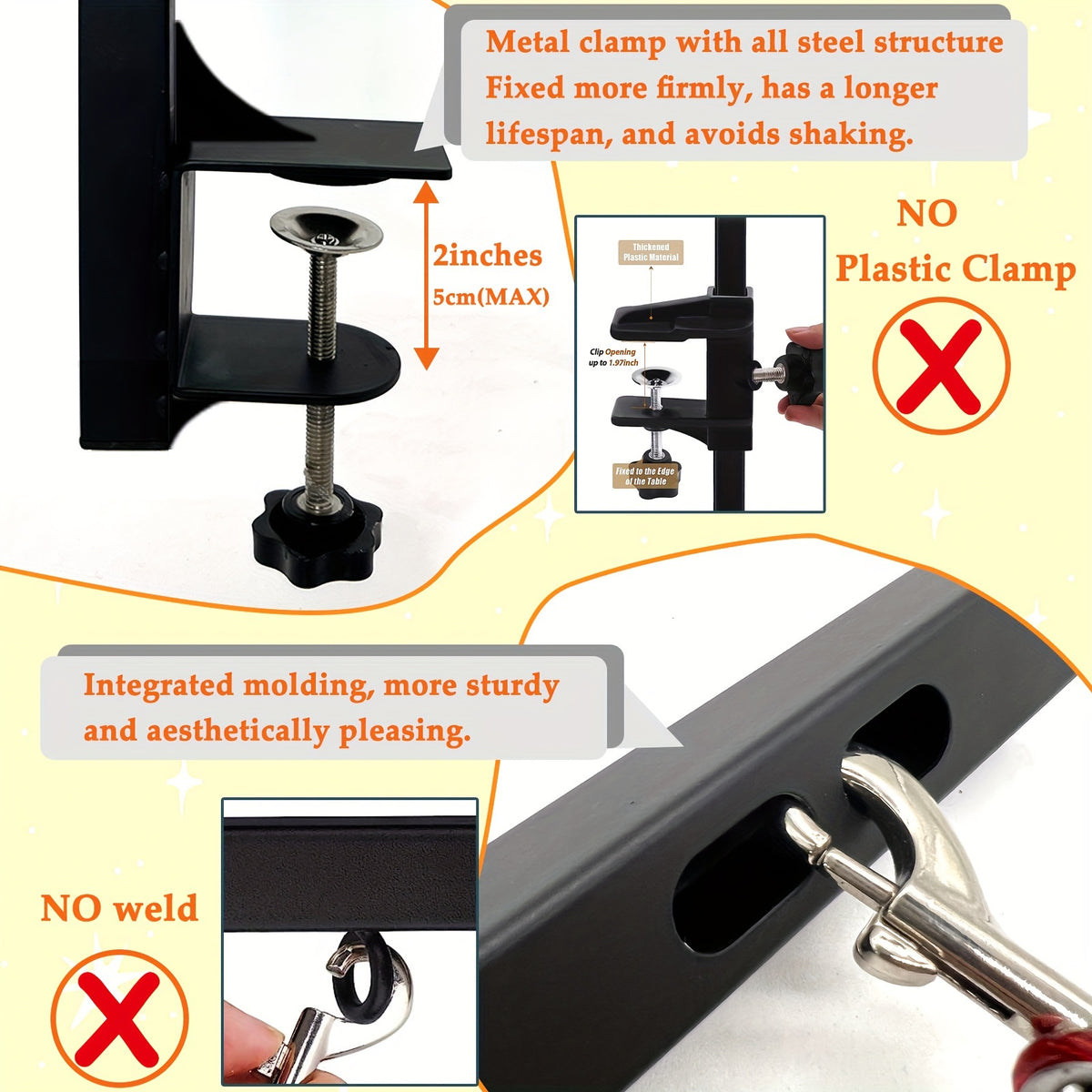 36" Adjustable Dog Grooming Arm with Clamp – No-Sit Haunch Holder, 3-Section Iron Grooming Restraint for Small & Medium Dogs and Cats, Includes Positioning Ropes