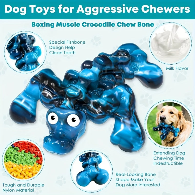 Crocodile Dog Chew Toy for Aggressive Chewers – Durable Nylon Squeaky Chew Toy for Large Medium Small Dogs, Milk Flavored Teeth Cleaning Indestructible Dog Toy, Boxing & Head Styles