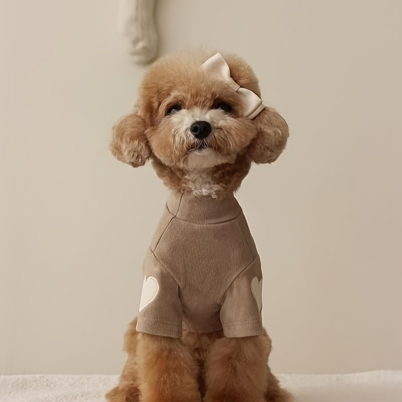 Small Dog Clothes 3-Piece Set Spring Summer Thin Fleece Shirt for Teddy Bichon Frise – Heart Print Two-Legged Base Layer for Small and Medium Dogs Sizes S-XL
