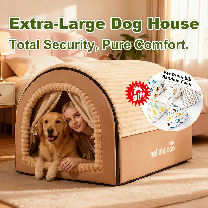 2-in-1 Foldable Indoor Dog House & Pet Tent Cave Bed - Soft Fluffy Washable Cushion Mat with Lid, All-Season Privacy Warm Bed for Small Medium Large Dogs Cats