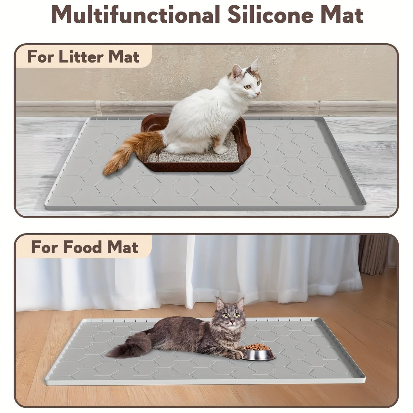 Silicone Cat Litter Trapping Mat Large 34" x 22" Waterproof Easy Clean Litter Box Mat for Indoor Cats