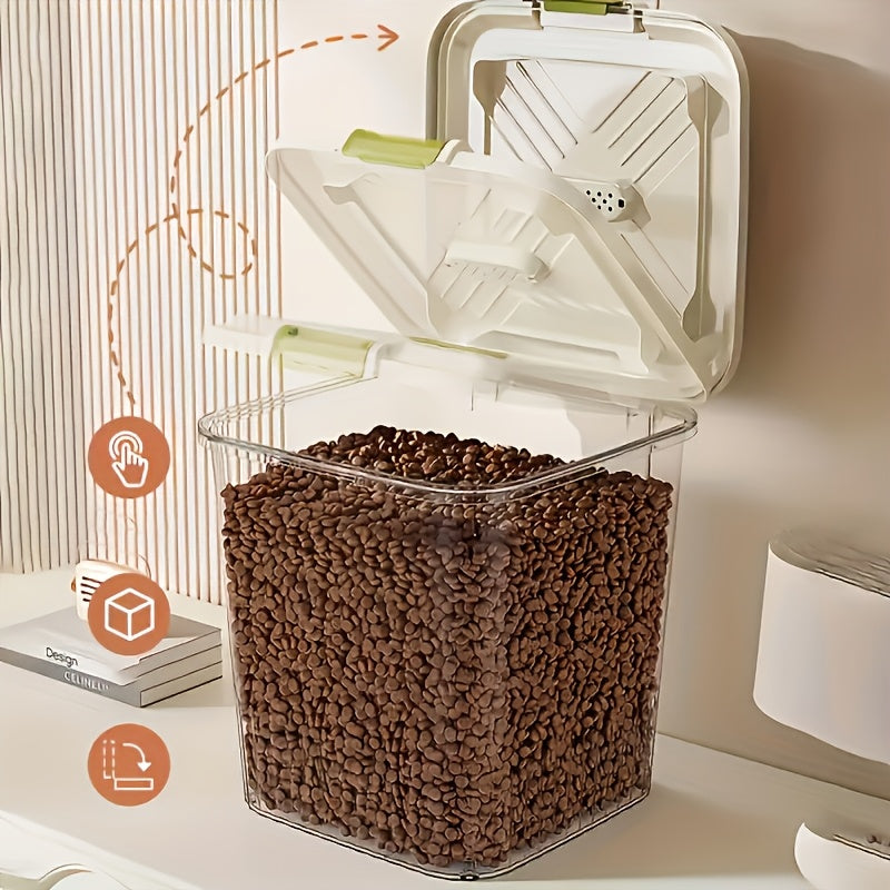 Pet Food Storage Container with Wheels – Sealed Lockable Transparent Rolling Bin with Scoop for Dog Cat Bird Food, 11lb / 22lb / 33lb