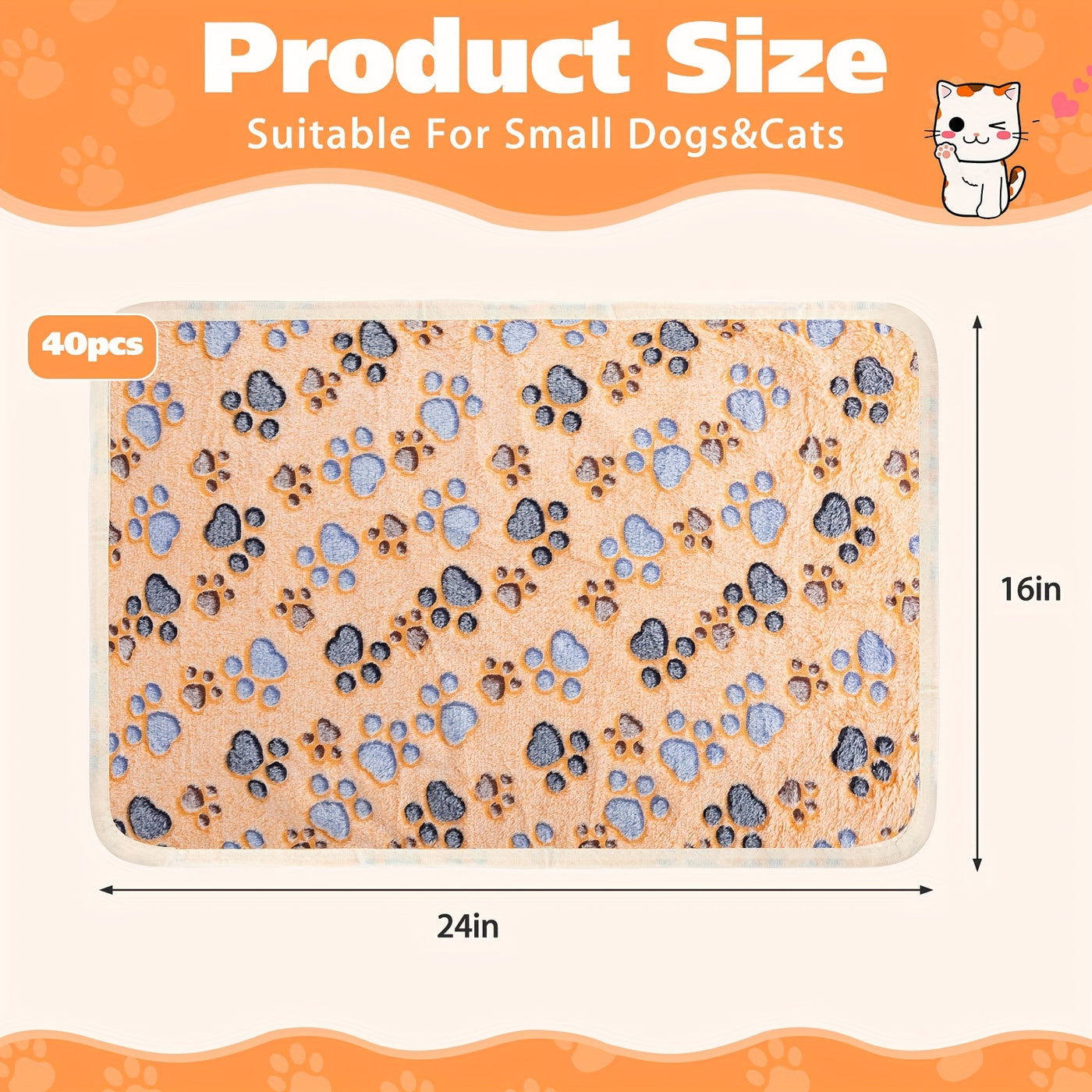Soft Fleece Pet Blankets 40-Pack Washable Paw Print Throw for Dogs & Cats - Warm Cozy Puppy Kitten Bed Mat 24x16 Inch in 4 Colors for Small Dogs & Cats