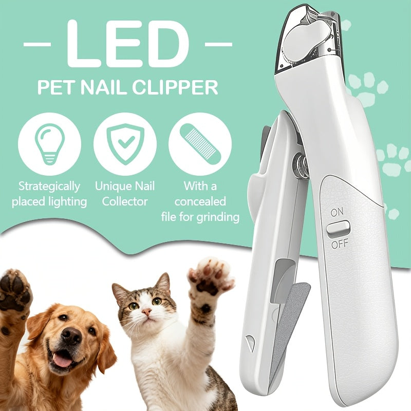 Pet Nail Clippers with LED Light – 2-in-1 Trimmer & Built-in File, Stainless Steel Blade, Anti-Slip Handle, Safe Nail Clipper for Cats and Small Medium Dogs