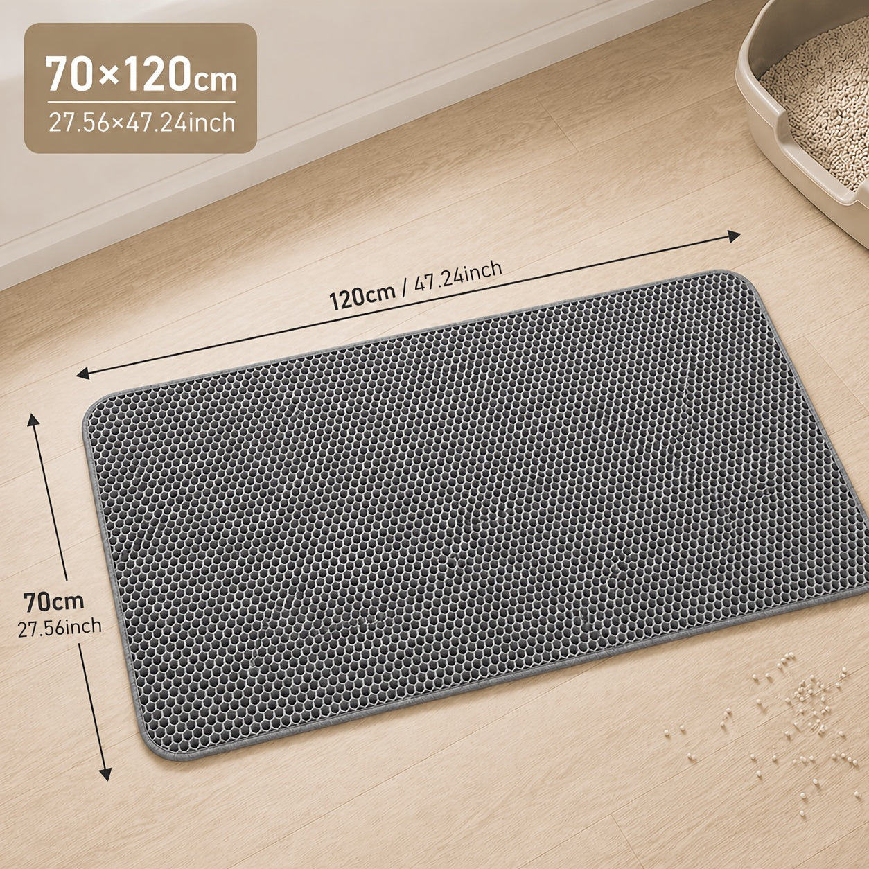 Extra Large Cat Litter Mat 27.6x47.2 Inch Honeycomb Double Layer Anti-Tracking EVA Non-Slip Easy Clean for Multi-Cat Households Large Litter Boxes