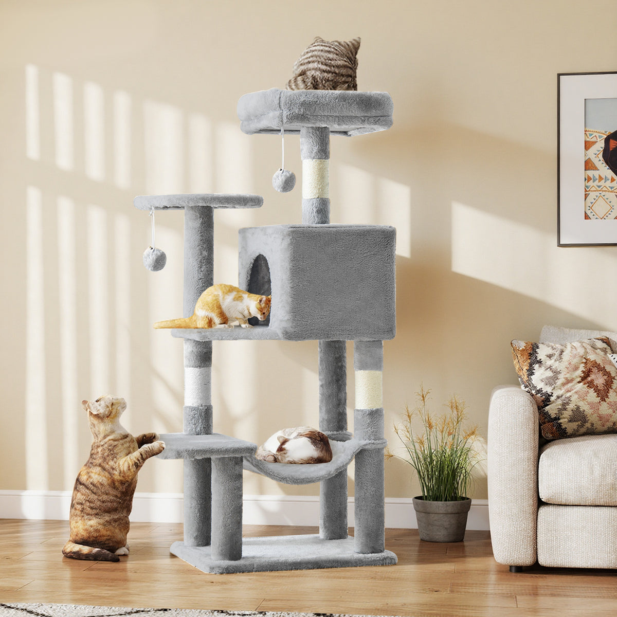 44-Inch Large Cat Tree Tower with Condo, Hammock & Sisal Scratching Posts – Multi-Level Indoor Cat House for Multiple Cats