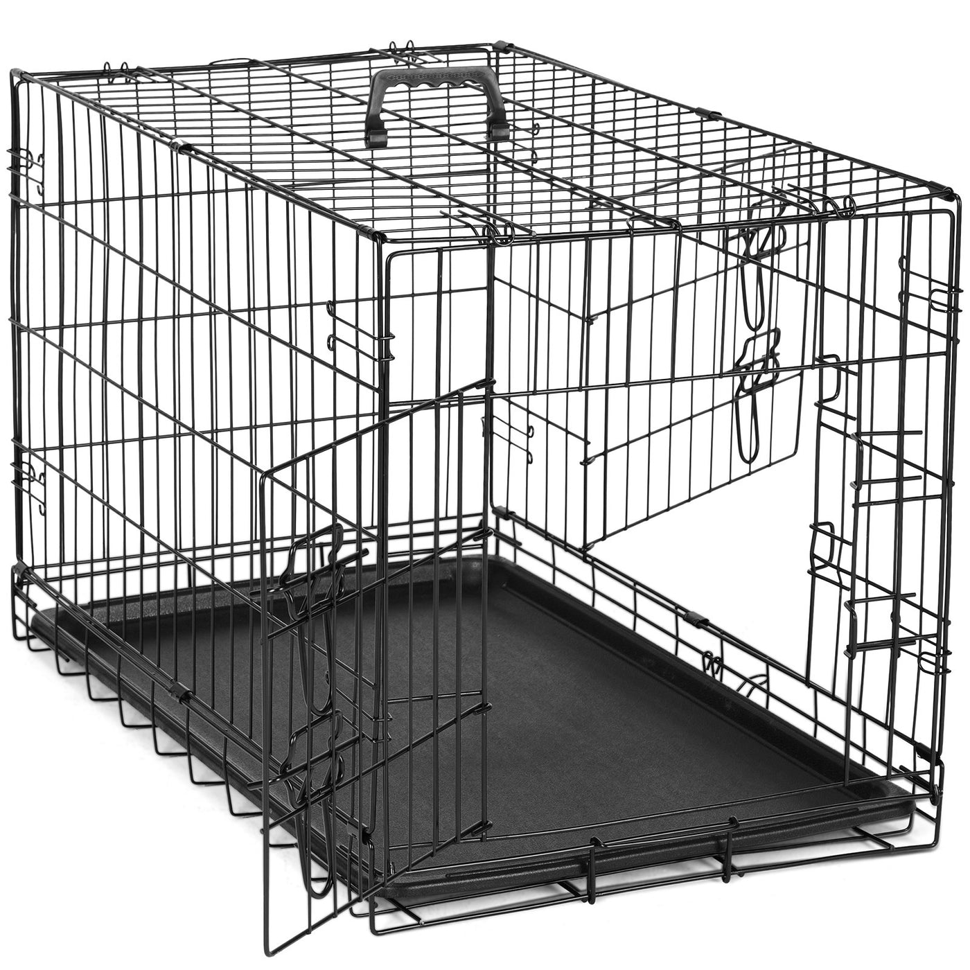 Folding Wire Dog Crate with Divider Double Door Leak-Proof Tray Indoor Outdoor Travel Kennel for Small Medium Large Dogs 24 30 Inch