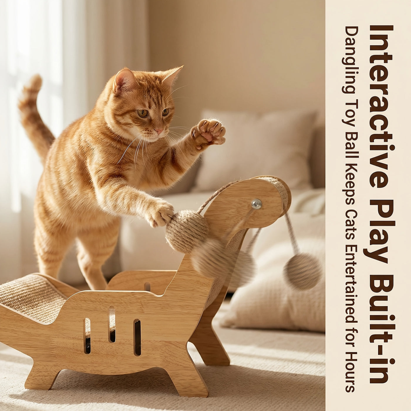 Large Sisal Cat Scratcher Lounge Pad for Indoor Cats – Durable Upgraded Cat Scratching Board, Protects Furniture, Available as Single or Combo Set with Leash & Collar