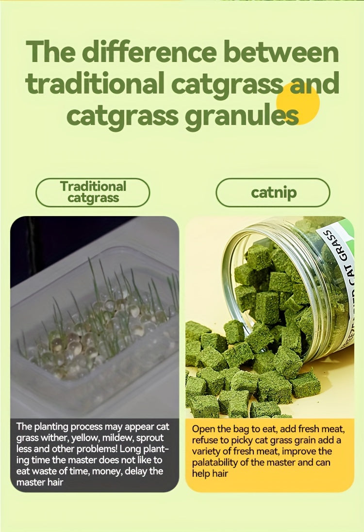 Cat Grass Freeze-Dried Granules & Hairball Tablets for Cats – Mint Molar Sticks, Chicken-Flavored Dental Snacks for Hairball Control & Teeth Cleaning, 150g / 155g