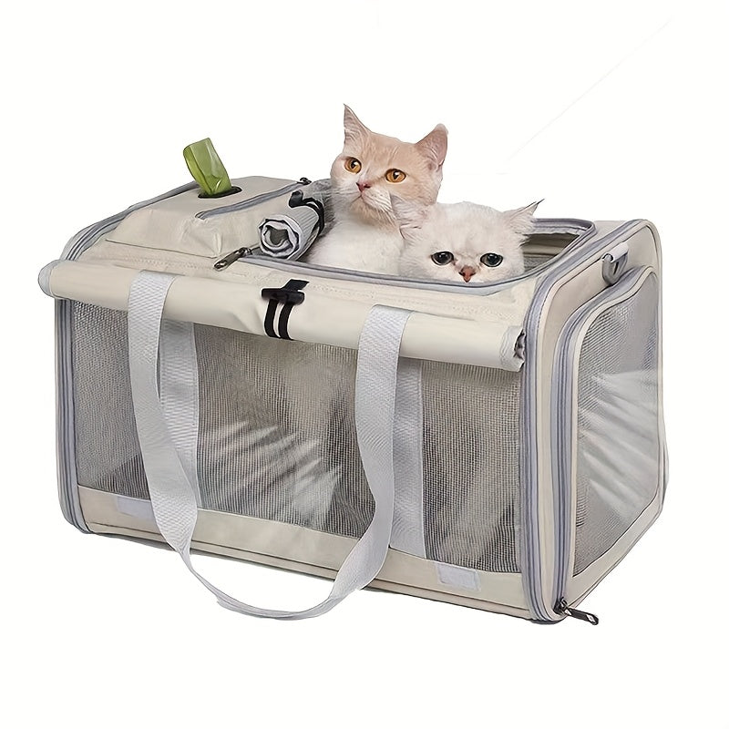 Airline Approved Soft-Sided Pet Carrier for Medium Cats & Small Dogs – Breathable Collapsible Oxford Travel Bag with Zipper, Optional Combo with Collar & Tether