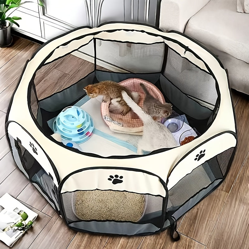 Foldable Octagonal Pet Enclosure Tent – Oxford Scratch-Resistant Dog & Cat Kennel, Playpen & Maternity Room for Indoor Use