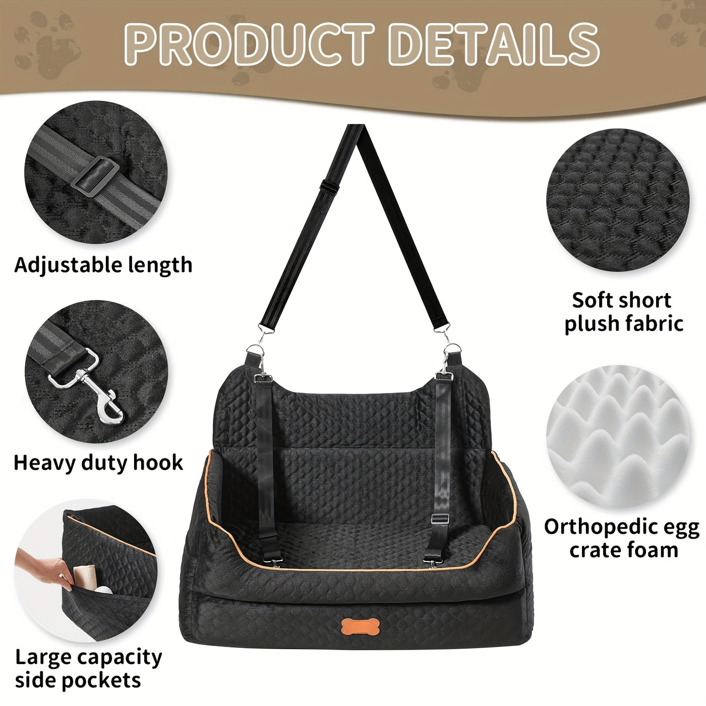 Dog Car Booster Seat for Medium Large Dogs – Washable Pet Car Seat with Thick Cushion, Safety Leash & Removable Cover for Back Seat Travel