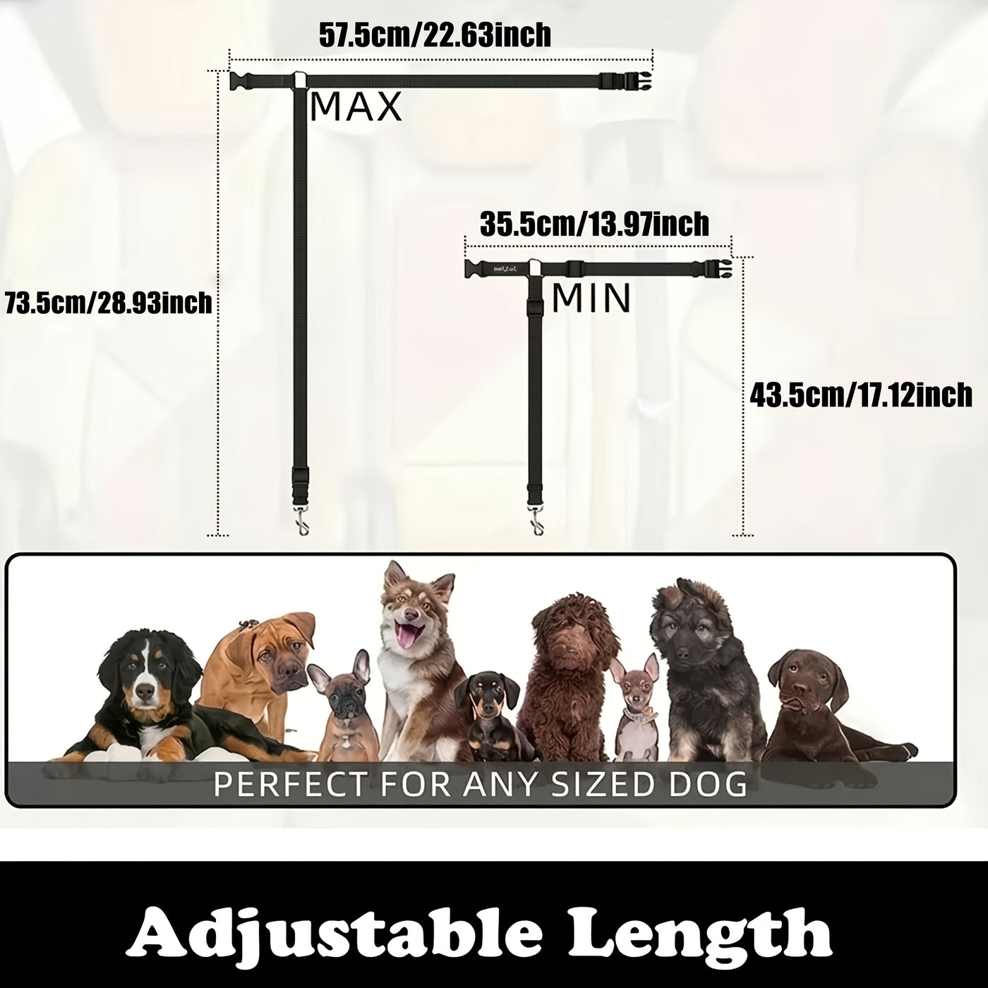 Dog Seat Belt for Car – Adjustable Pet Car Safety Tether Leash with Buckle Attachment for Secure Vehicle Travel, Compatible with Most Cars for Small Medium Large Dogs