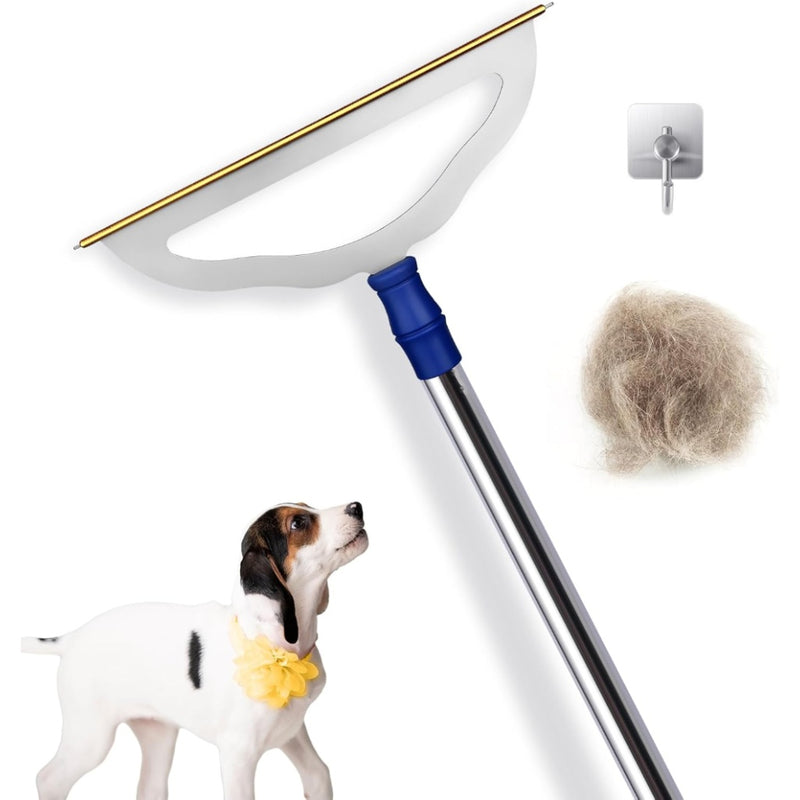 Carpet Rake for Pet Hair Removal – 12" Metal Brush with 54" Heavy-Duty Handle, Dog Cat Fur Remover for Low Pile Carpet Rug Couch Stairs & Upholstery