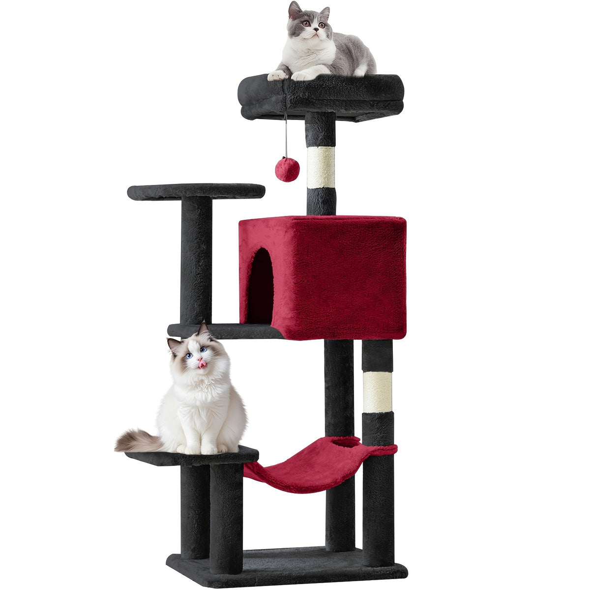 44 Inch Cat Tree Tower with Condo Hammock & Sisal Scratching Posts - Multi-Level Cat Tower for Indoor Cats with Perches & Pet House