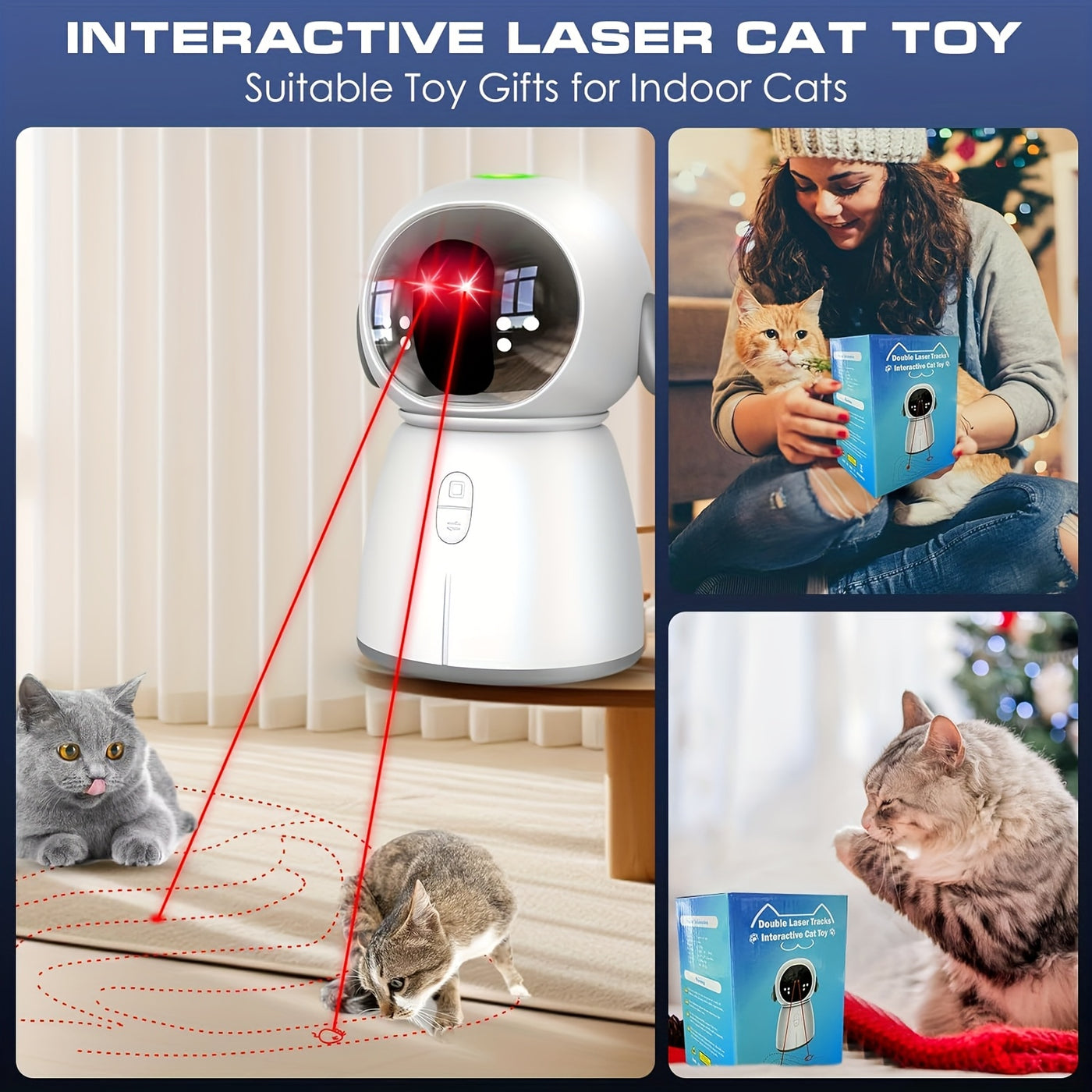 Automatic Cat Laser Toy with Dual Laser & Motion Sensor – Rechargeable Interactive Toy, 3 Speed Modes, Adjustable Head, Indoor Cats & Kittens