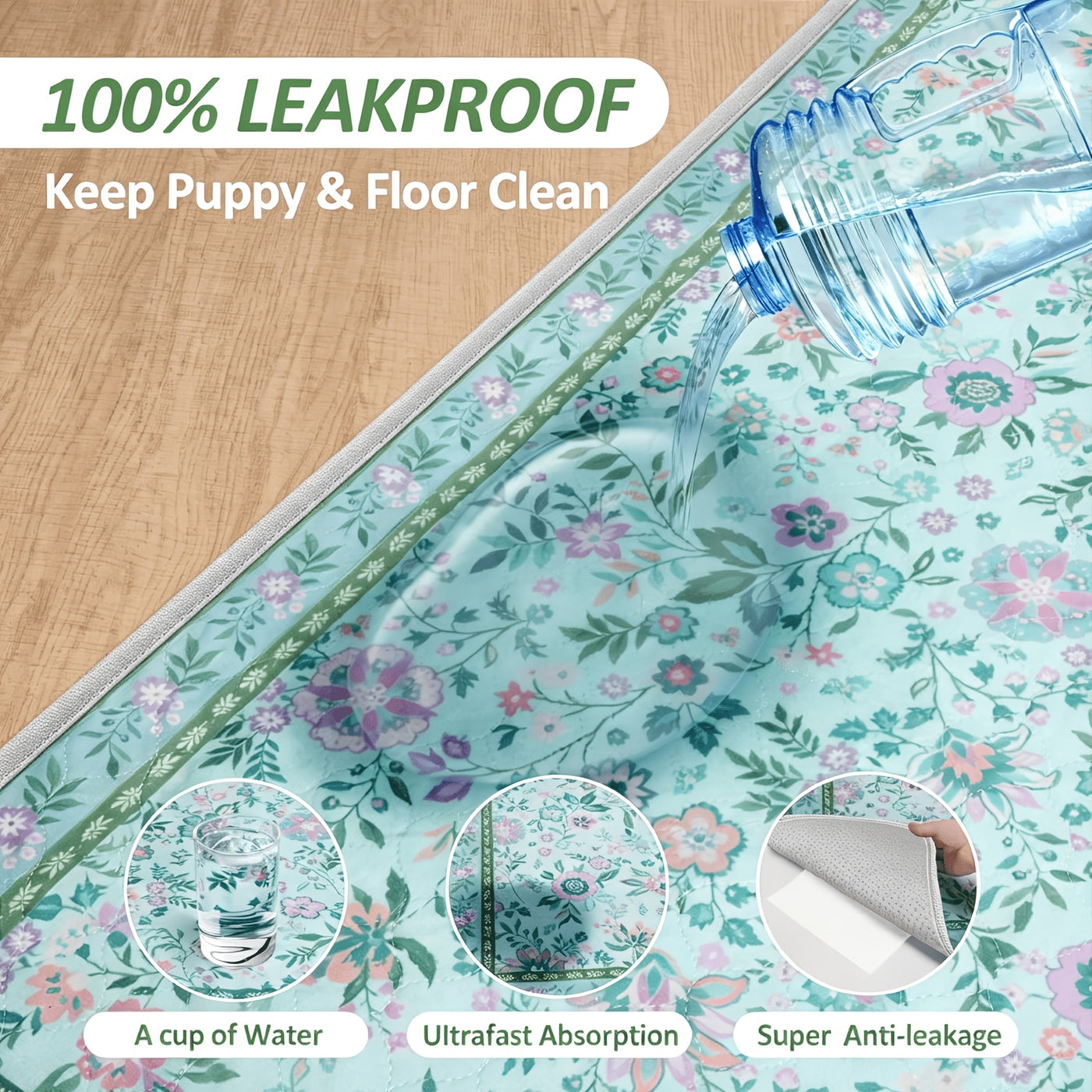 Washable Dog Pee Pads 2-Pack Reusable Non-Slip Leak-Proof Potty Training Pads for Crates and Floors