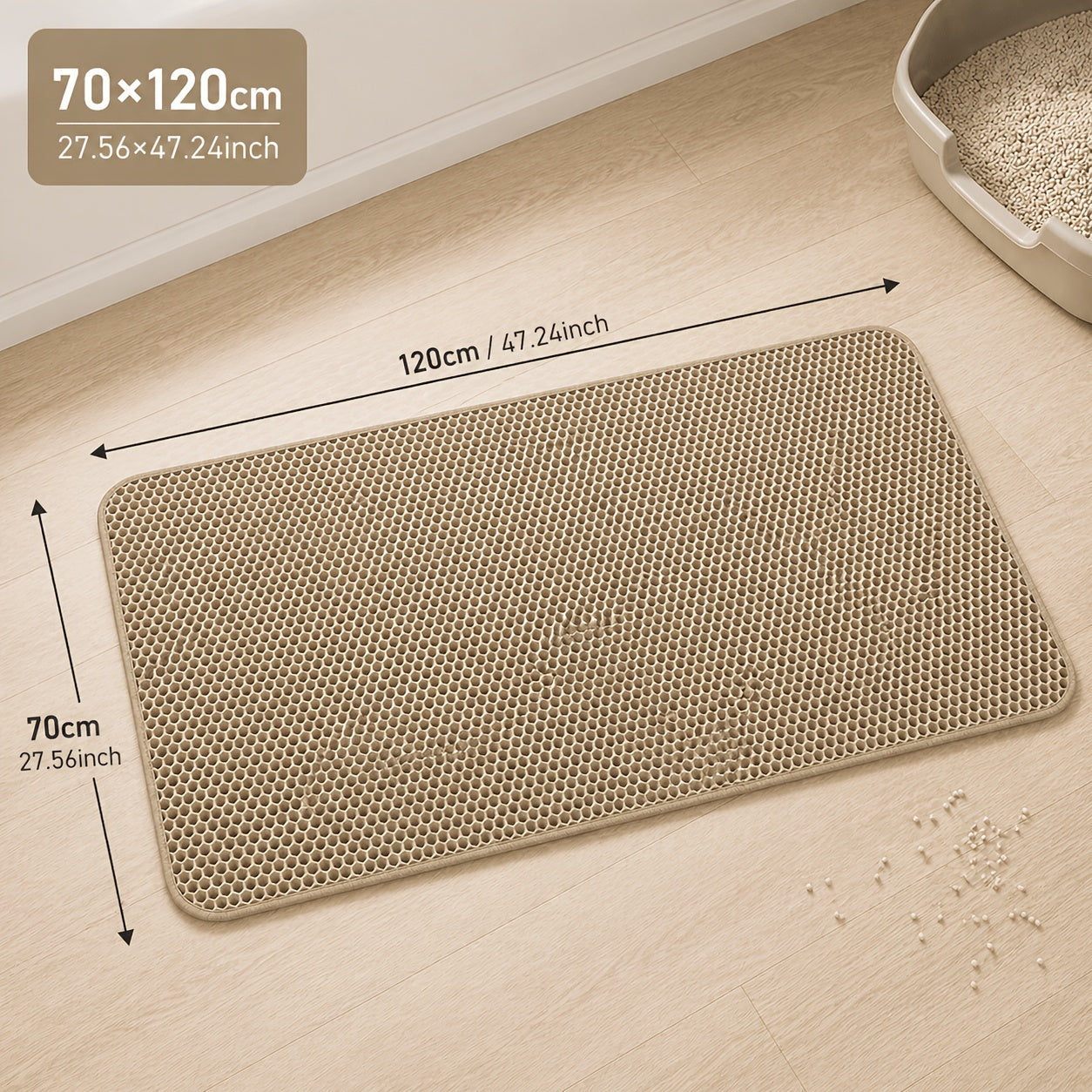 Extra Large Cat Litter Mat 27.6x47.2 Inch Honeycomb Double Layer Anti-Tracking EVA Non-Slip Easy Clean for Multi-Cat Households Large Litter Boxes
