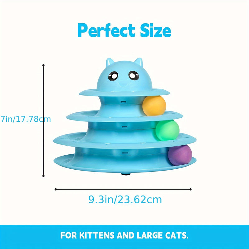 3-Tier Turntable Cat Toy with 6 Colorful Spinning Balls - No Battery Interactive Cat Toy, Anti-Slip Base, Detachable Levels, Mental & Physical Stimulation for Cats Kittens, Multiple Colors