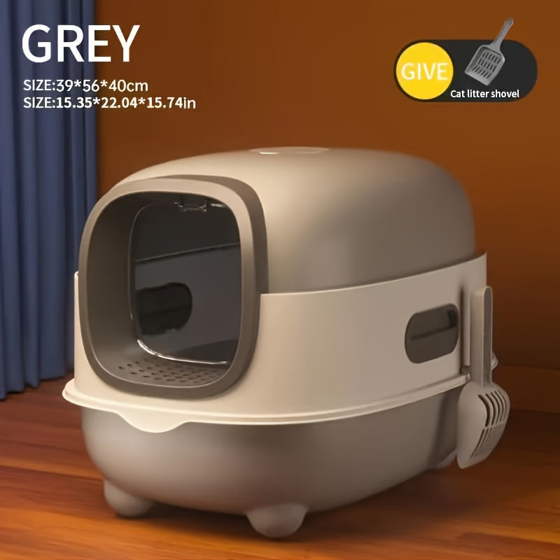 Extra Large Enclosed Cat Litter Box with Drawer & Scoop - Anti-Odor Anti-Splash Easy Clean Indoor Outdoor Cat Toilet, Blue/Gray/Purple, Safe Comfortable for Cats