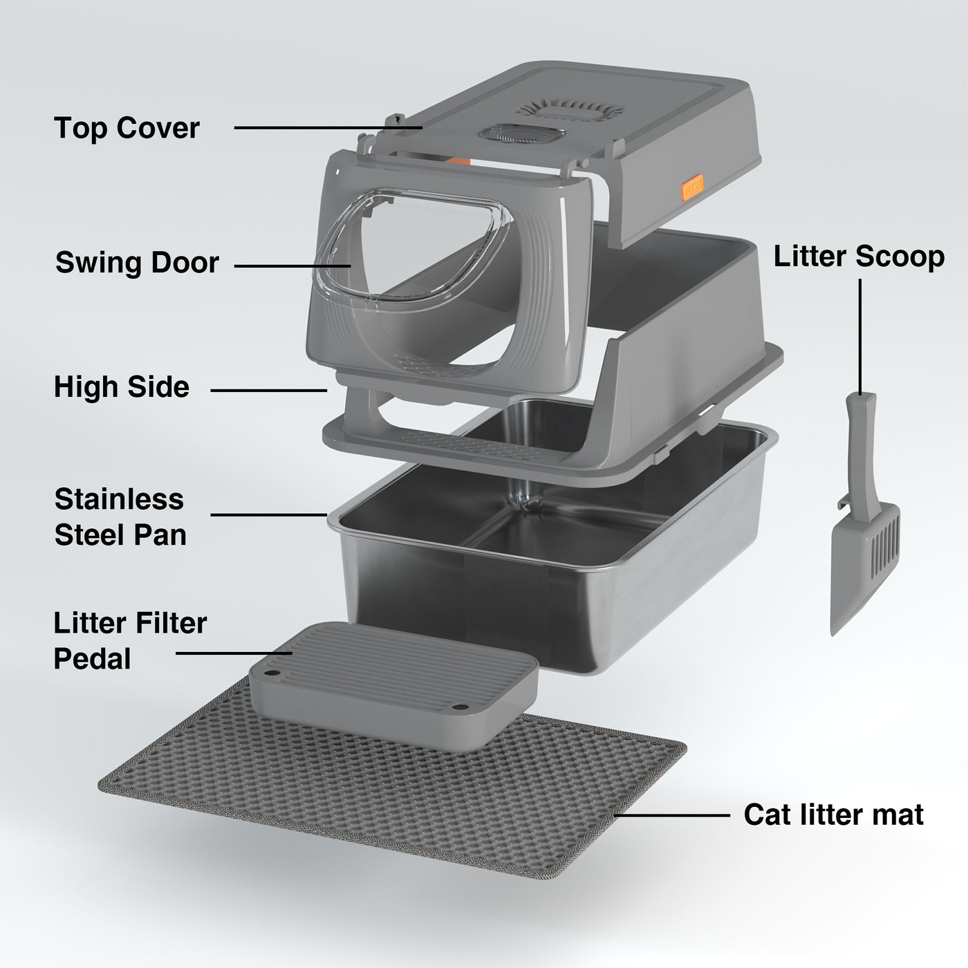 Extra Large Stainless Steel Cat Litter Box with Lid Enclosed Foldable Anti-Splash Indoor Cat Toilet with Front Flap Door Superior Odor Control