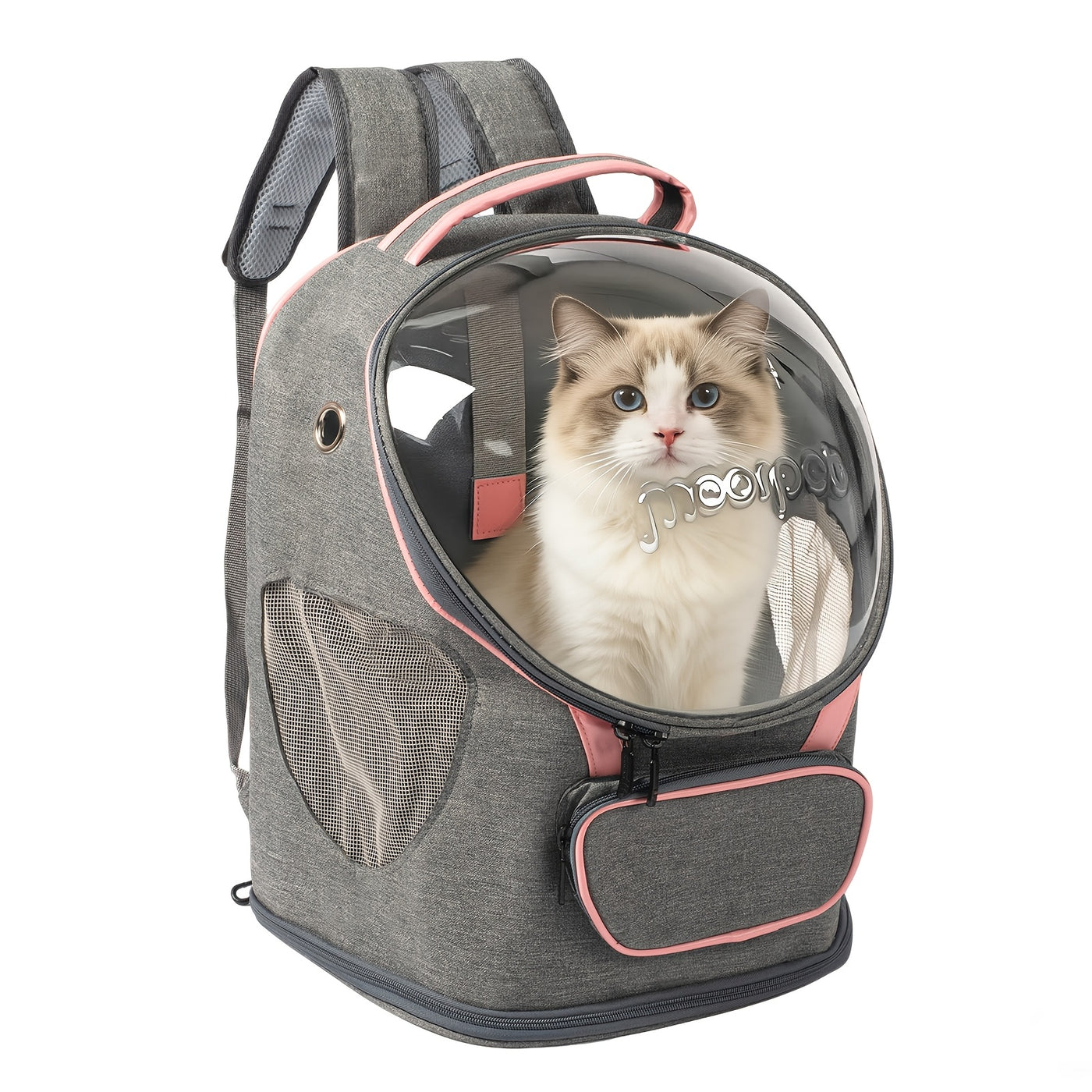 Space Capsule Pet Carrier Backpack – Transparent Breathable Travel Backpack for Cats & Small Dogs, Large Opening Zippered Design, Portable All-Season Pet Outing Bag