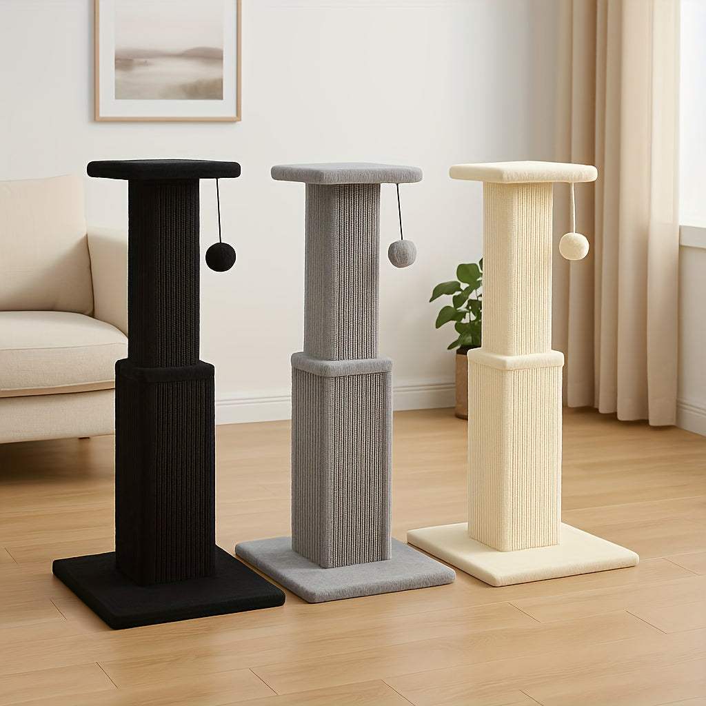 Multi-Tier Sisal Cat Scratching Post Tower with Dangling Ball - 18.9" & 32" Indoor Cat Tree for Energetic Cats, Sturdy Tiered Design, 6 Colors