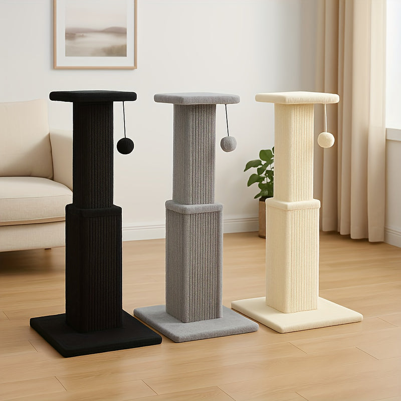 Multi-Tier Sisal Cat Scratching Post Tower with Dangling Ball - 18.9" & 32" Indoor Cat Tree for Energetic Cats, Sturdy Tiered Design, 6 Colors